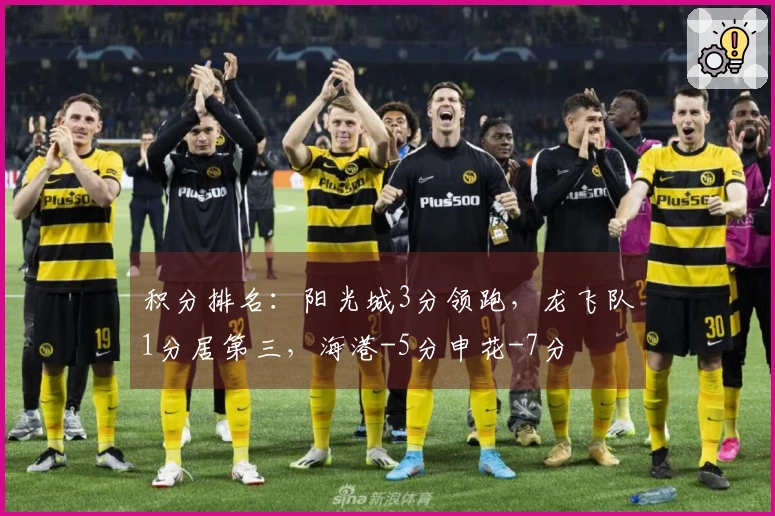 积分排名：阳光城3分领跑，龙飞队1分居第三，海港-5分申花-7分